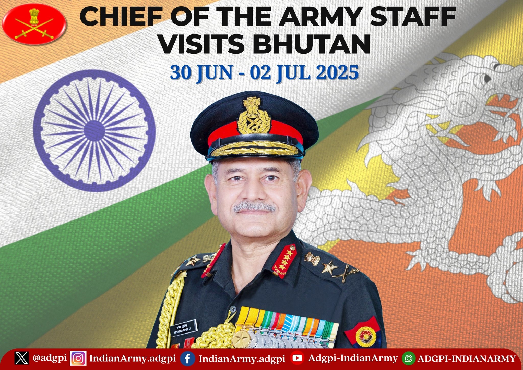 'General Upendra Dwivedi Embarks on Official Visit to Bhutan to Strengthen Defence Ties'