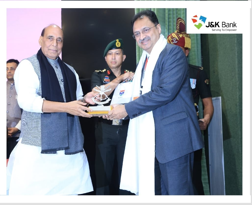 'Defence Minister Rajnath Singh honours J&K Bank for supporting education of ex-servicemen's children under CSR'