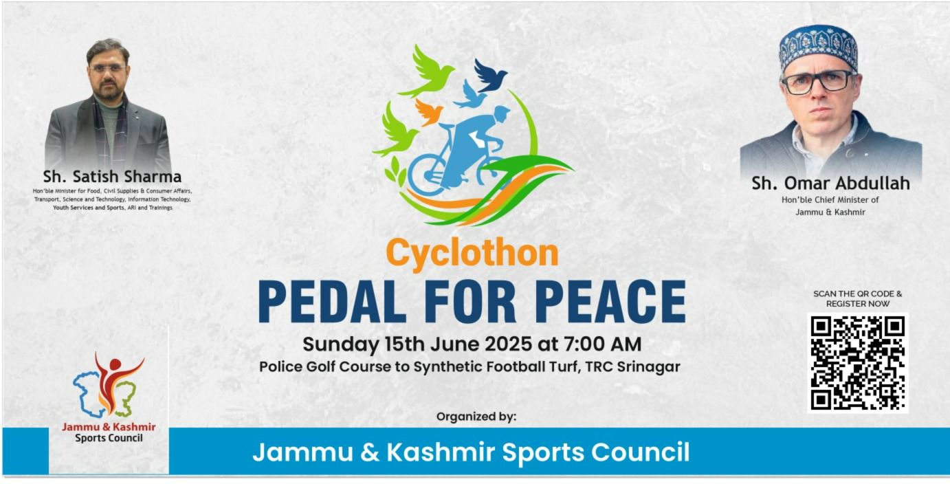 'Sports Council is all set to organize much-awaited Cyclothon -  Pedal event Tommorow at TRC Srinagar to promote Peace, fitness among youths '