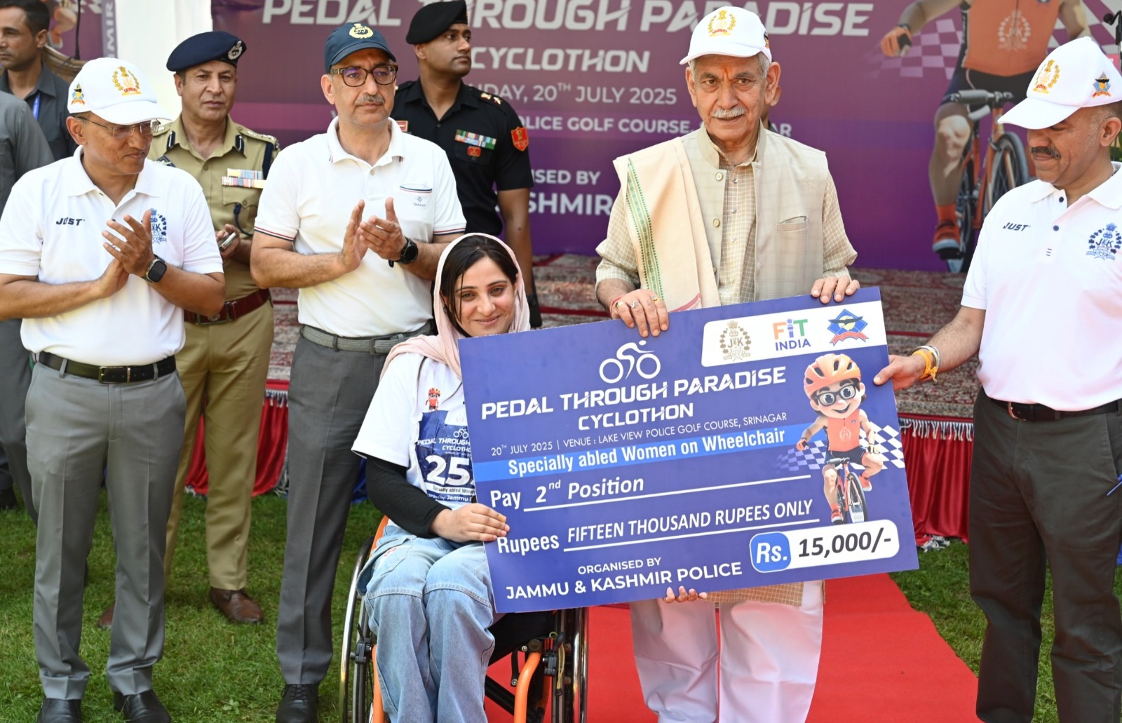 'LG Manoj Sinha Felicitates Winners of ‘Pedal Through Paradise’ Cycle Race-2025 in Srinagar'