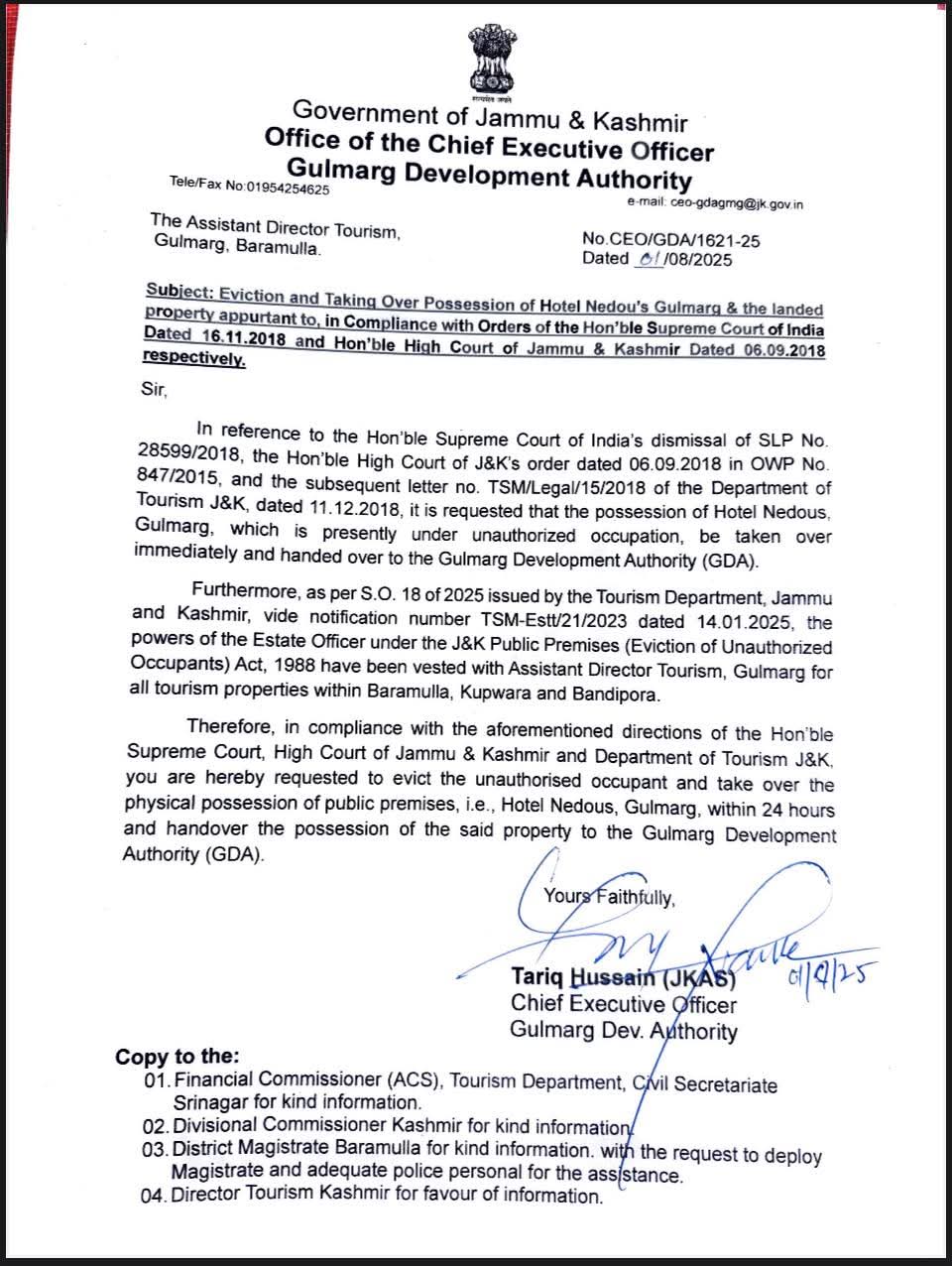 'Exclusive | J&K Govt Moves to Evict Iconic Hotel Nedou’s in Gulmarg, GDA Directed to Take Over Within 24 Hours*'