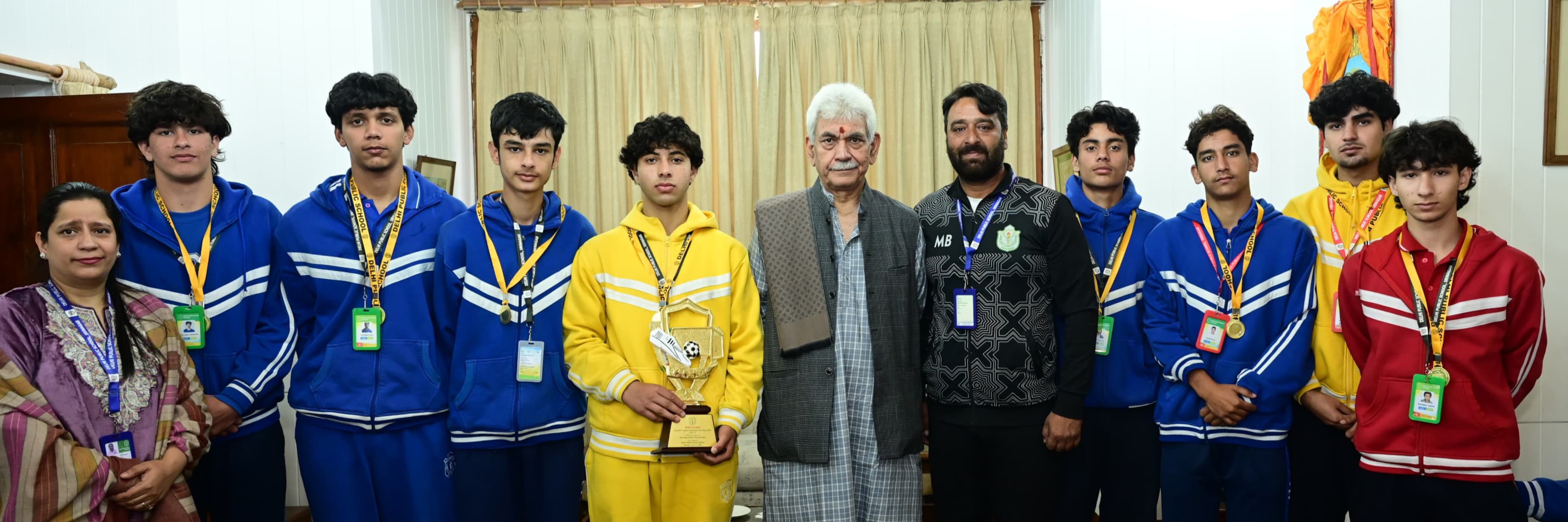 'Jammu and Kashmir L G Manoj Sinha met the outstanding sportspersons of Delhi Public School Srinagar at Raj Bhawan.'