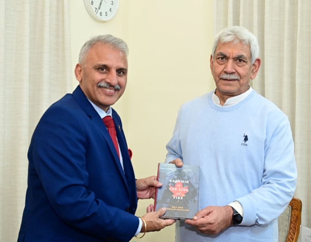 'Lieutenant Governor Manoj Sinha Receives Book on Kashmir by Major General Ranjan Mahajan'