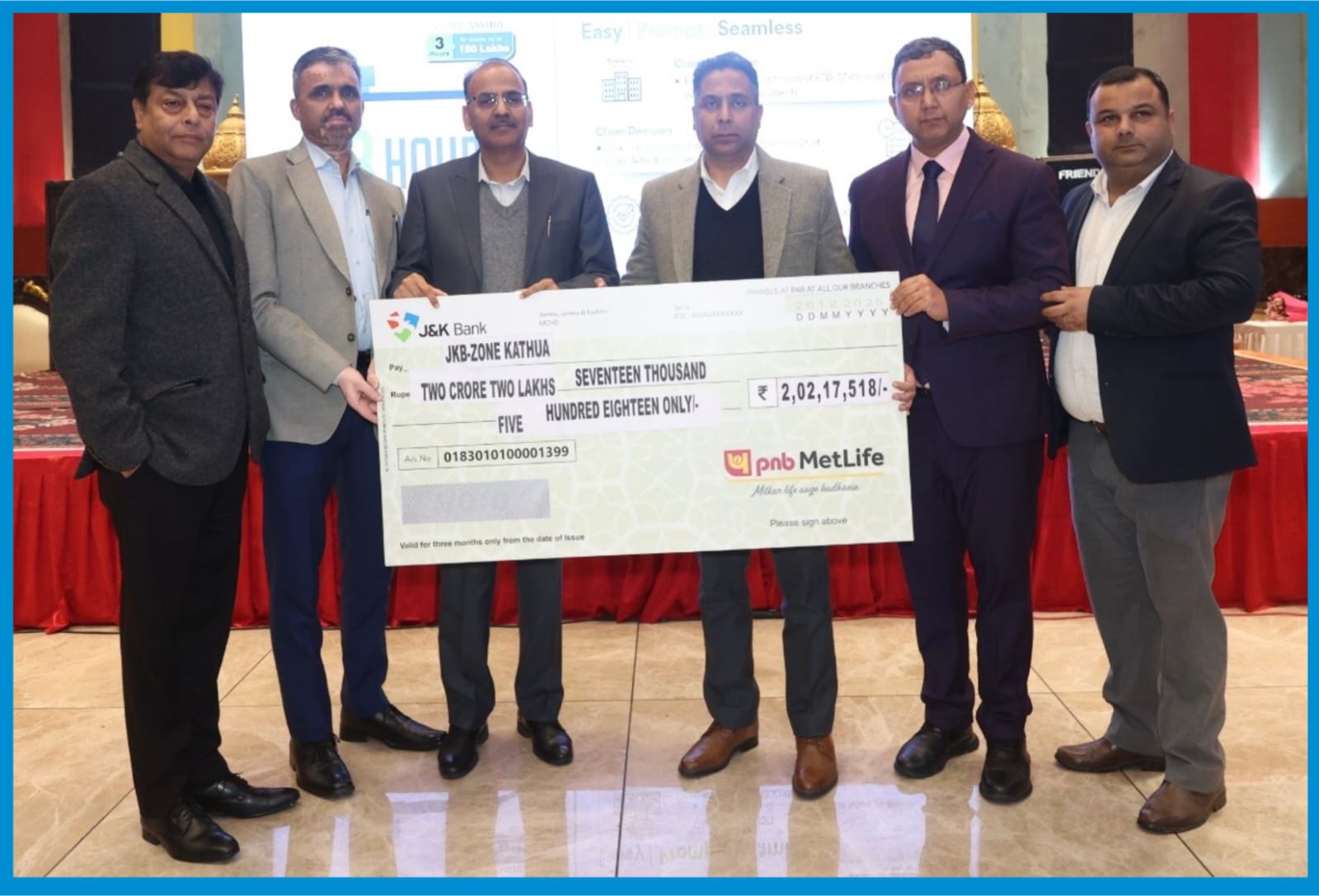 'J&K Bank facilitates swift settlement of insurance claims worth Rs 2.02 Cr, provides relief to 38 bereaved families'