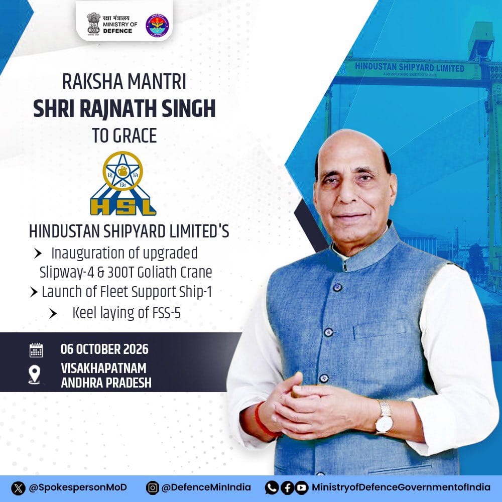 'Defence Minister Rajnath Singh to Launch First Fleet Support Ship at Visakhapatnam'
